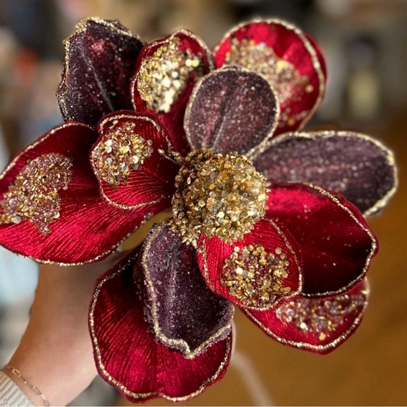 Melrose Other - Glam Burgundy/Plum Magnolias with Gold Pack of 3